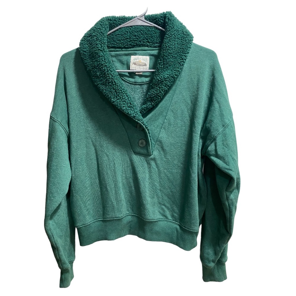American Eagle Green‎ Pullover, Green Sherpa Lined Collar 2 Button up size XS - Picture 6 of 7